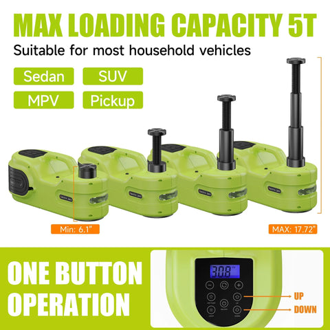 Simtamy electric car jack kit with four green 5T hydraulic jacks and LCD display