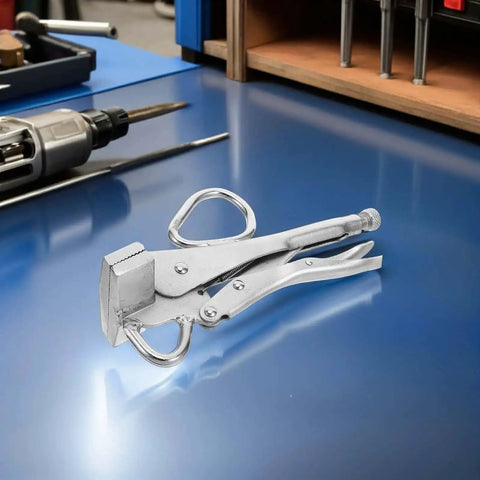 Heavy Duty Adjustable Locking Welding Clamp Pliers For Auto Body Repair With Ergonomic Grip on a workbench
