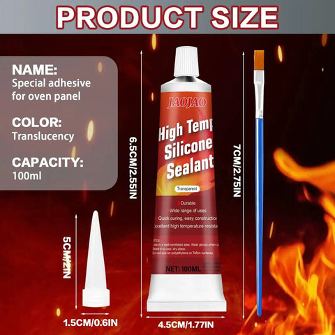 Heat Resistant High Temp Silicone Sealant for Ovens and Grills, 100ml transparent tube with brush and nozzle