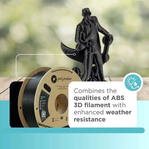 ASA 3D Printing Filament 1.75mm Black 1kg spool with black statue showcasing weather resistance and durability.
