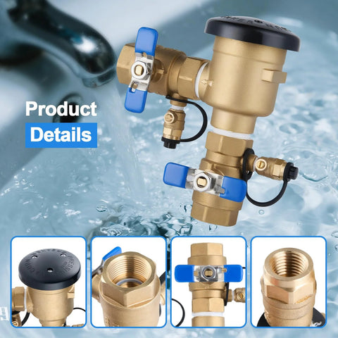 YEE 3/4 in brass pressure vacuum breaker irrigation backflow preventer with blue lever handles