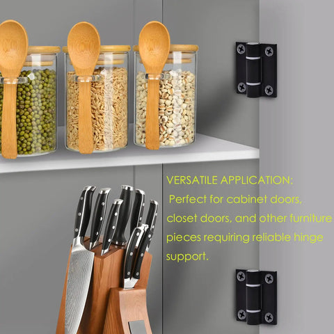 Adjustable Torque Hinge Heavy Duty Zinc Alloy Door Hinge For Cabinets And Closets Black 2.56 Inch By 2.17 Inch set of 2 installed on cabinet