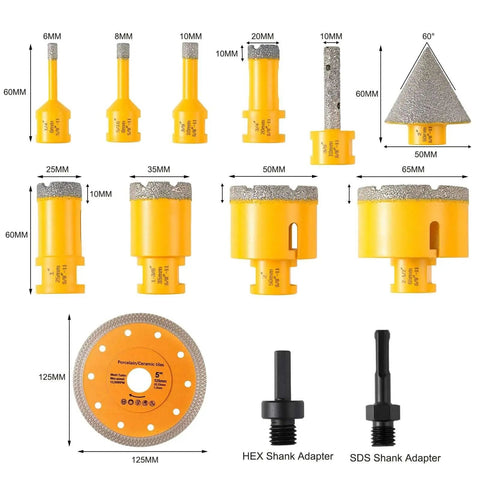 Diamond Core Drill Bit Set For Marble Ceramic And Porcelain Tiles Vacuum Brazed Hole Saw Kit 13 Piece HASFER displayed