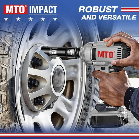 Four Piece Impact Socket Adapter And Reducer Set For One Quarter, Three Eighths, And One Half Inch Drives used on tire lug nuts