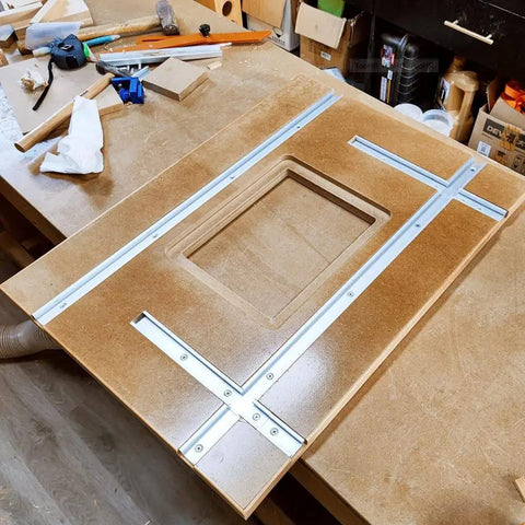 Aluminum 400mm Double Cut T Track Kit With Predrilled Mounting Holes And Wood Screws Universal Three Quarter Inch T Track installed on table