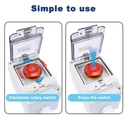 Heavy Duty Emergency Stop Button With Enclosure 10A 440V Industrial Shut Off Switch IP65 Waterproof demonstration