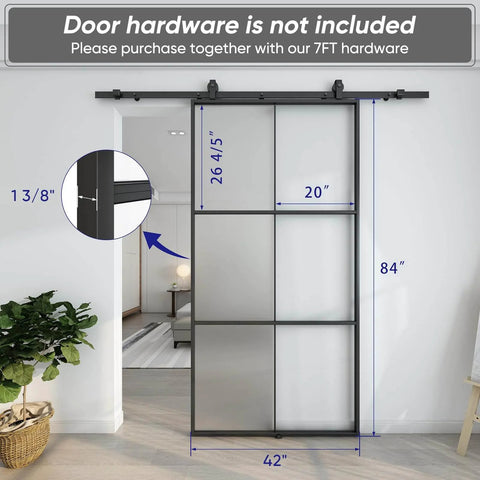 42 By 84 Inch Aluminum Glass Barn Door Panel Frosted Tempered Glass Slab For Easy DIY Install No Hardware Included in living room