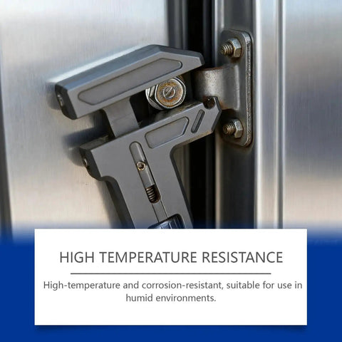 Close-up of a secured metal fastener on an industrial machine, illustrating high temperature and corrosion resistance with thread locker.