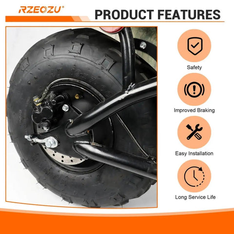 Mini Bike Rear Hydraulic Disc Brake Kit With Seven Eighths Inch Left Master Cylinder And Sixty Seven Inch Hose Fits Coleman RT200 RB200 B200R B200V B200C B200 Mega Moto B212 200cc Minibikes Upgrade Your Braking Performance installed on wheel showing improved braking features