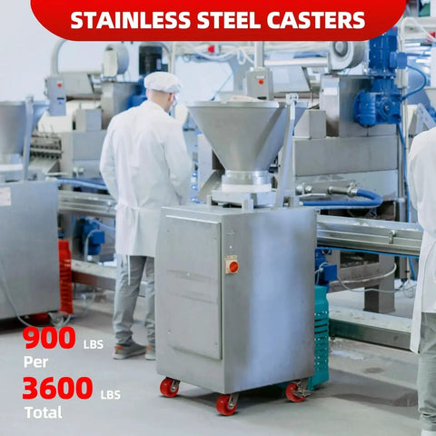 Heavy Duty Stainless Steel 4 Inch Casters With Rust Proof Polyurethane Wheels and One Brake Industrial Grade Caster Set in use