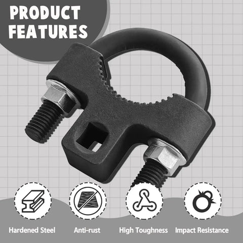 Inner Tie Rod Removal Tool With Non Slip Teeth Low Profile U Wrench Carbon Steel front view with features listed.