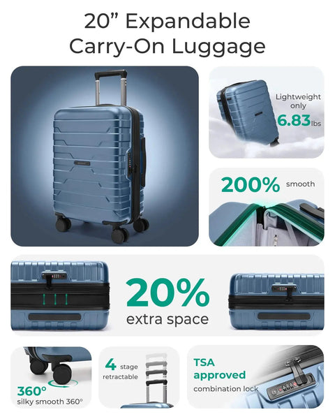 Lightweight 20 Inch Carry On Luggage With Spinner Wheels For 3 To 5 Day Trips Road Trip Ready, Airline Approved Cabin Size, TSA Lock, Expandable Hard Shell, Royal Blue BAGSMART
