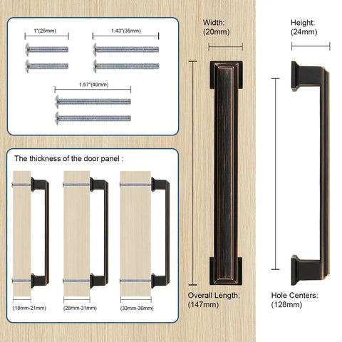 Oil Rubbed Bronze Cabinet Pulls 10 Pack 5 Inch Hole Center Heavy Duty Kitchen And Furniture Handles with screws, size details shown