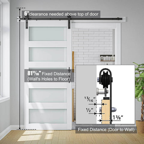 Glass and Wood Barn Door 32 by 80 Inches with Sliding Hardware Kit installed in modern home with space-saving design.
