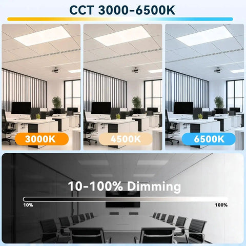 1 Pack 2x4 LED Flat Panel Light 70W 7700LM Recessed Ceiling Fixture with CCT 3000K to 6500K dimming from 10 to 100 percent in office