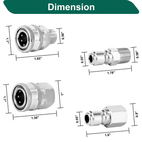 POWER TOWN 3/8 in quick-connect fittings; stainless steel pressure washer adapters with male and female NPT connectors