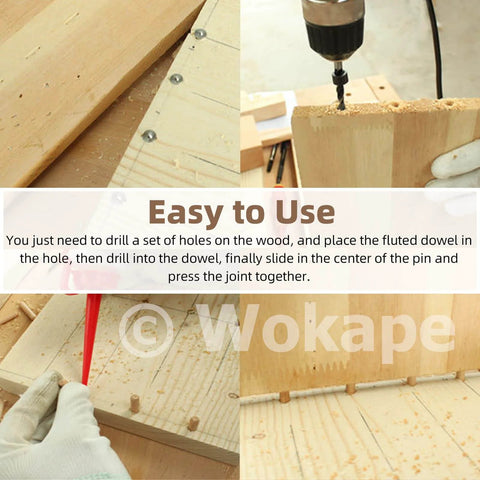 DIY woodworking with 508 Piece Wooden Dowel Pin Set With Center Points In Four Sizes One Quarter Inch, Five Sixteenth Inch, Three Eighth Inch And One Half Inch Beveled Ends Solid And Hollow Dowel Pins For Furniture Repair And DIY Projects.