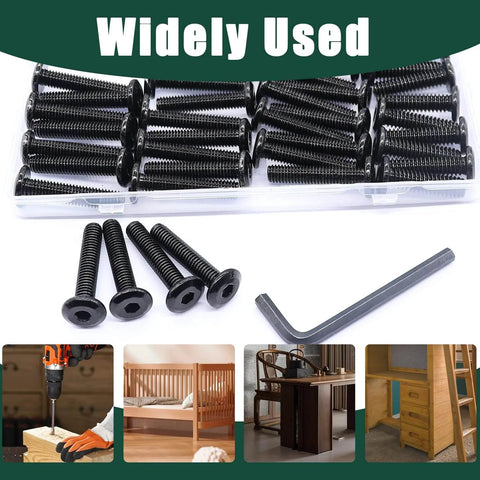 M6 Flat Head Socket Cap Screws Bolts Set 30 Pcs Stainless Steel 304 Black Zinc Plated Fully Threaded Countersunk with Hex Spanner