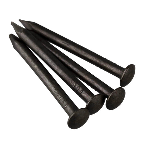 Close-up of black round head miniature wood screws nails for furniture decor 0.71 inch long 1.8 cm small nails pack of 50 for craft projects