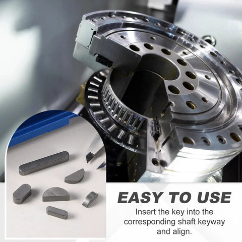 Round Ended Feather Keys Set, 20 Pcs, 50x8x7mm Stainless Steel Drive Shaft Keys shown with mechanical installation.