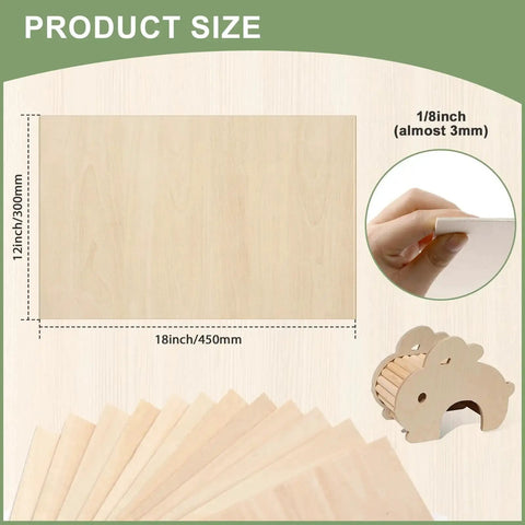 10 Pack Basswood Sheets 12 By 18 By One Eighth Inch Unfinished Wood For Crafts Laser Cutting Engraving Wood Burning Architectural Models Painting 3mm Lightweight Basswood Plywood DIY Projects