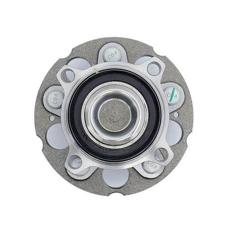Top view of rear wheel hub bearing assembly for 2007 to 2011 Honda CR-V FWD only, 5 lug, direct fit, beefed up steel build.
