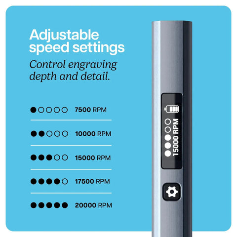 Engraving Pen for Metal, Wood, Glass, Plastic, and All Materials With 31 Pro Grade Bits, Bright LED Light, and 20,000 RPM speed settings.