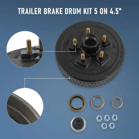 Heavy Duty Trailer Brake Hub Drum Kit Ten Inch And Two And A Quarter Inch Diameter For Three Thousand Five Hundred Pound Axles With Five On Four Point Five Inch Bolt Pattern Replaces Dexter And Other Brands JDMSPEED