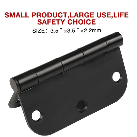 Matte Black Interior Door Hinges Set 3.5 Inch By 3.5 Inch With Five Eighth Radius Corners No Nonsense Heavy Duty Flat Iron Construction 270 Degree Swing Includes 36 Screws For Easy Install On Bedroom And Home Interior Doors