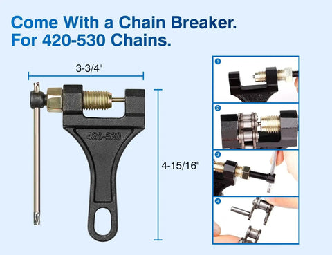 Heavy Duty 420 Motorcycle Chain Kit With 132 Links And Chain Breaker For 50cc 70cc 90cc 110cc And 125cc Dirt Bikes ATVs Go Karts Scooters Mini Bikes Includes 10 Free Master Links And Premium Alloy Steel Construction For Long Lasting Performance