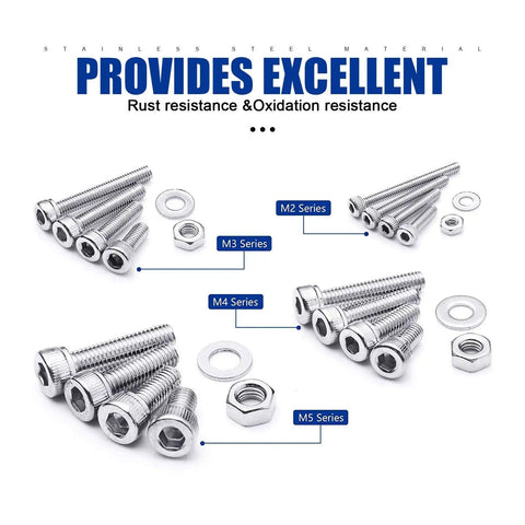 880Pcs Screw Nuts And Bolts Kit M2 To M5 Hex Socket Head Cap Screws Nuts Washers In 304 Stainless Steel With Allen Wrenches