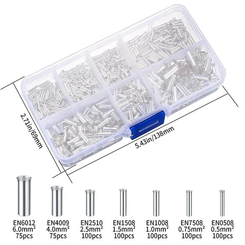 650 Piece Wire Ferrule Kit With Tinned Copper Crimp Connectors Seven Sizes 0.5 0.75 1.0 1.5 2.5 4.0 6.0 mm2 Box