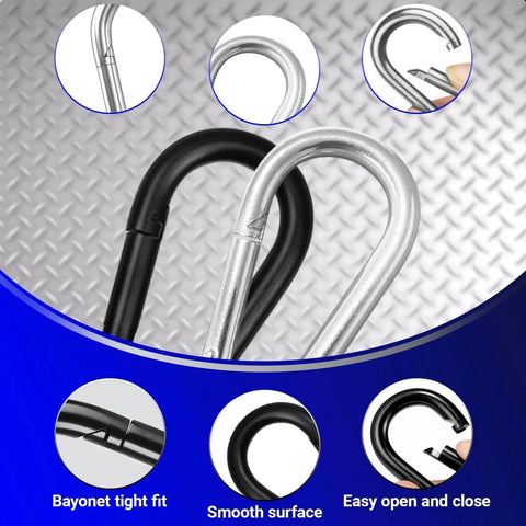 Two Inch Heavy Duty Carabiner Clips Pack Of 50 M5 Black Galvanized Steel Spring Snap Hooks Rust Resistant For Keychains Camping