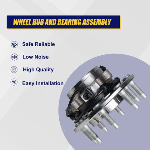 Front Wheel Bearing And Hub Assembly 515058 For 4x4 8-Lug Trucks And SUVs With ABS Drop-In Replacement displayed next to features