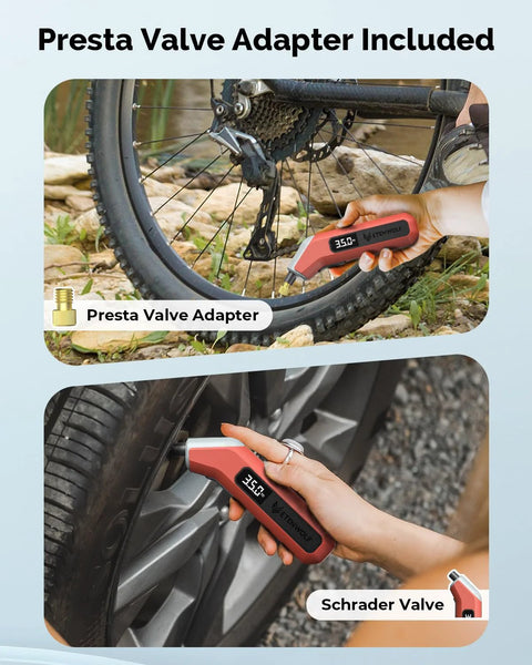 ETENWOLF T300 Plus digital tire pressure gauge in vivid orange with LED display, 200 PSI, Presta adaptor.
