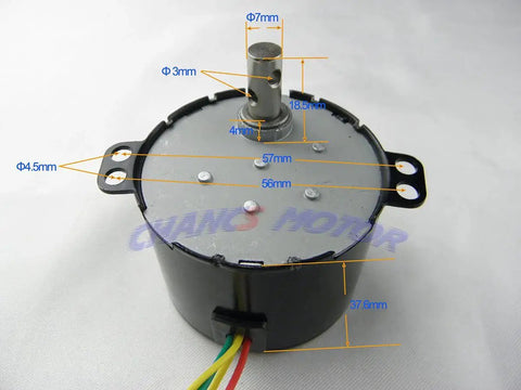 Mini Gear Motor Slow Speed 50KTYZ 110V 50 60 RPM Micro AC Motor with Seat Support Bracket, 7mm Shaft, by CHANCS