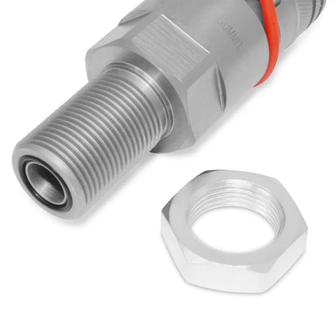 Close-up of Flat Face Hydraulic Quick Connect Coupler for Skid Steer Mounts, Five Eighth ORFS Bulkhead Adapter, ISO 16028 Flat Face, One Half Inch Body.