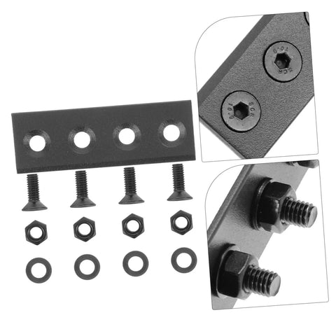 Black Barn Door Track Connector Kit with screws and nuts, black powder-coated steel, no fuss easy install, hidden mounting.