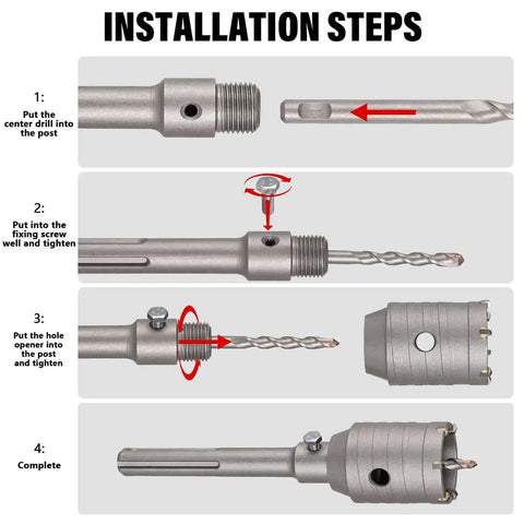Installation steps for Heavy Duty 2 Inch By 9 Inch SDS Max Core Drill Bit For Concrete By Berserker with BSK42M and BSK50F