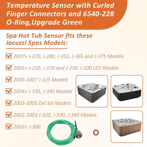 Upgrade 6600-166 Temperature Sensor For Sundance Spas And Jacuzzi Hot Tubs J300 To J365 And More Series with curled finger connectors and O-ring.