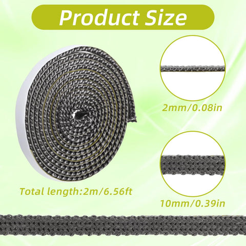 Fireplace tape seal by LXUEJIE, 2 rolls fiberglass rope gasket, 2 m total length, 2 mm thick braided gray