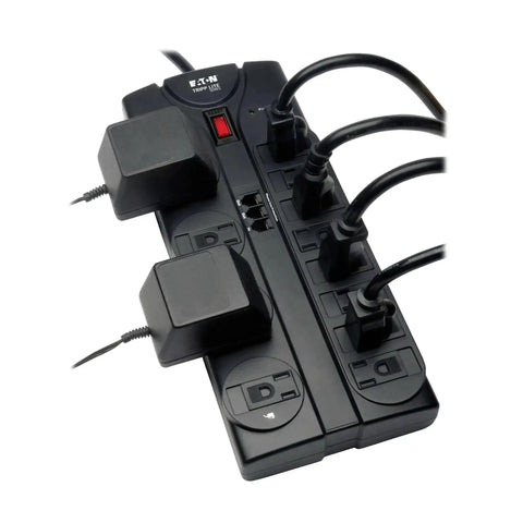 TLP1208TEL Home Theater Surge Protector Power Strip With 12 Outlets, Flat Plug, 8ft Extension Cord, 2160 Joules, RJ11 Protection
