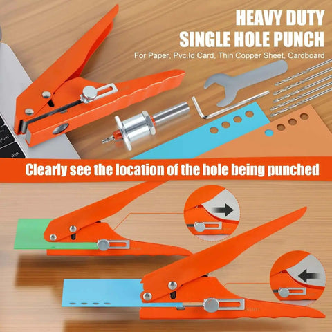 Handheld Single Hole Puncher For Paper And PVC, Heavy Duty Edge Banding Punching Tool With Limiter, 5/16 Inch Punch, includes wrench