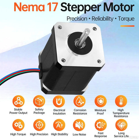 Three Pack Nema 17 Stepper Motors For DIY 3D Printers And CNC Machines YEJMKJ High Torque 0.84Nm image showing features and benefits.