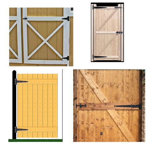 Heavy Duty T Hinge Set Four Pcs 12 Inch Tee Strap Hinges for Barn Gate Fence on various wooden gates and doors