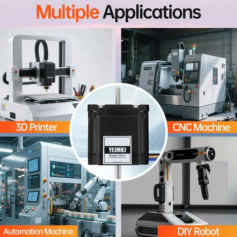 Dual Shaft Nema 23 Stepper Motor High Torque For CNC Mill And 3D Printer, 1.8 Degree Step, showcased with 3D printer, CNC machine, automation, and DIY robot