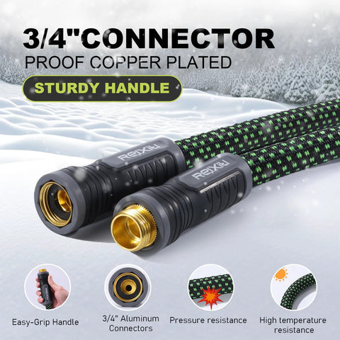 Relxitl garden hose, green braided hose with 3/4-inch copper-plated connectors and aluminum fittings, easy-grip handles