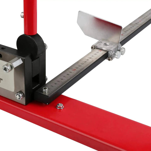 Effortless 35mm DIN Rail Cutter with built-in guide, showing cut mechanism and measuring ruler for precise cuts every time.