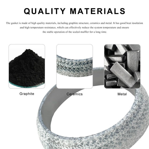 FSTURIOS 65mm car exhaust gasket donut; three material options shown: graphite, ceramics, metal