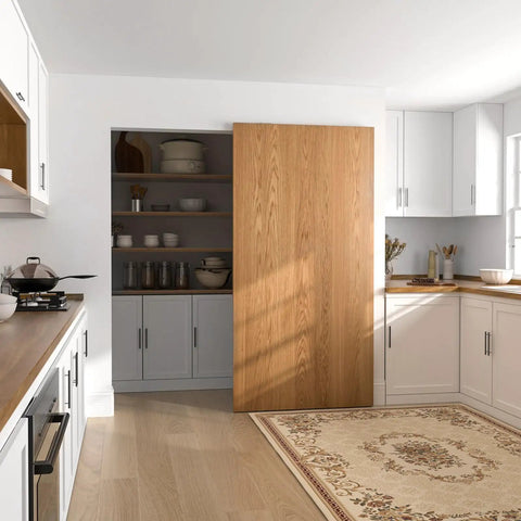 Concealed 38 Inch Sliding Barn Door Hardware Kit With Soft Close Aluminum Hidden Track System Wall Mount installed in kitchen